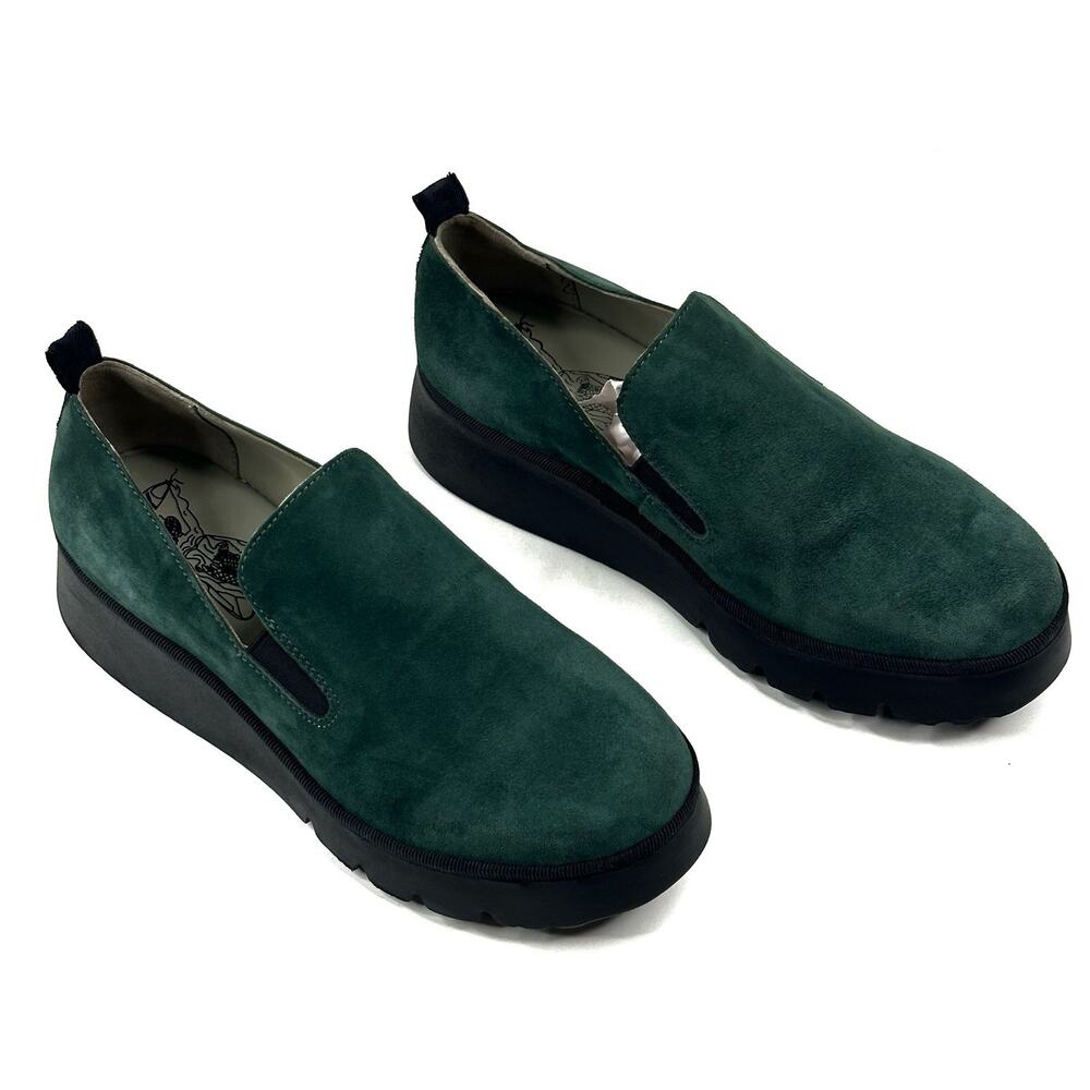 Fly London PECE406FLY Forest Green Wedge Loafer Womens EU 38 US 7.5-8 New $260